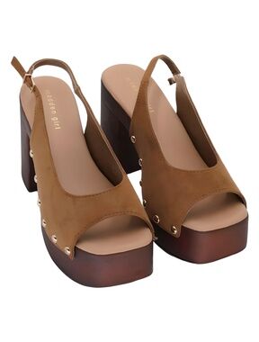 Madden Girl Xanadu Chestnut Fabric Platform Sandals 4" Block Heel Size 10M